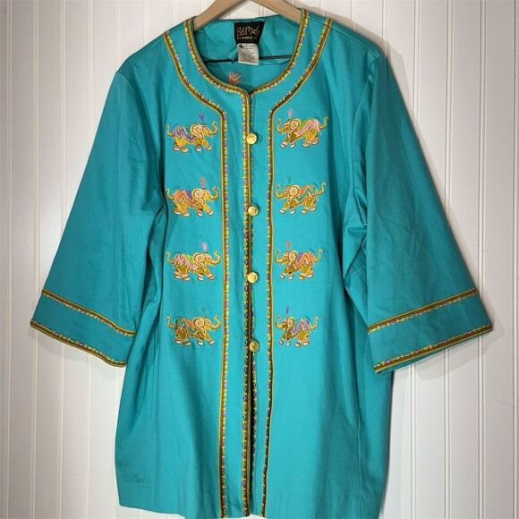 Bob Mackie Wearable Art Elephant Embroidered Tunic Jacket 1X Boho Festival - Picture 2 of 9